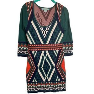 Flying Tomato Tribal Aztec Long Sleeve Sweater Dress in Green, Navy Large